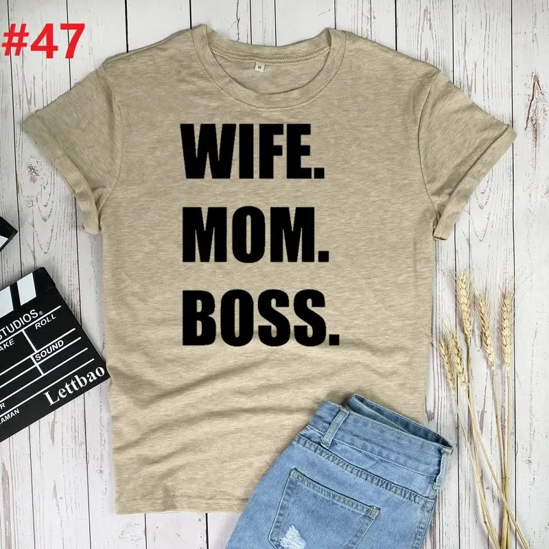 

Wife Mom Boss Cool Streetwear Female Black T-shirt Print Harajuku Women Summer Cotton T Shirt Femme Tops