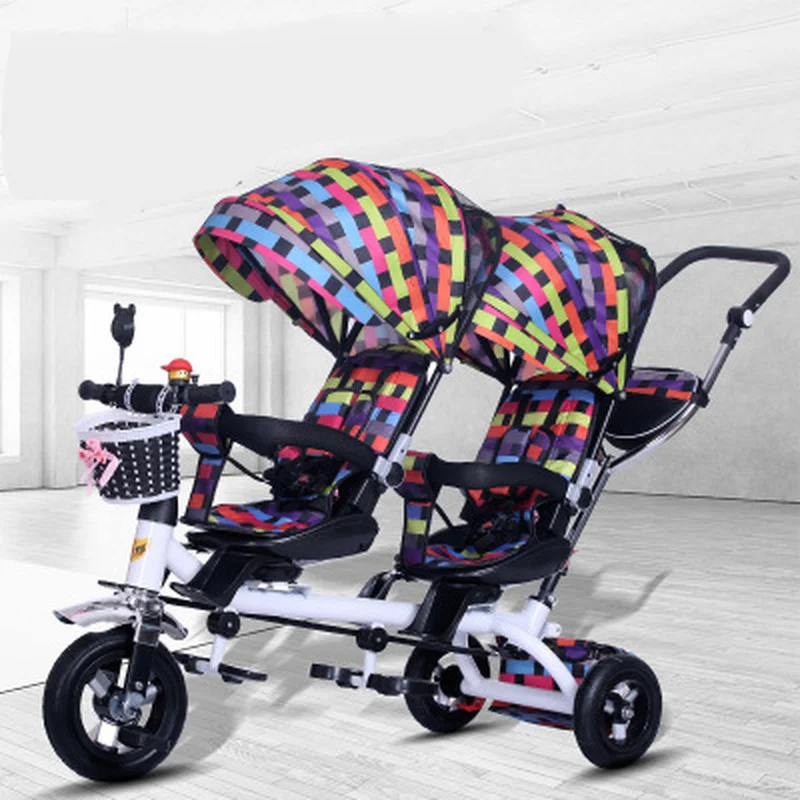 Baby Strollers Double Twin with Air Wheel Universal Travel Baby Pram Children Double Seat Baby Tricycle Carriage Kids Push Trike enlarge