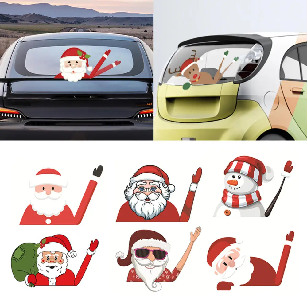 

Cute Christmas Auto Decoration Car Wiper Sticker For Car Accessories Xmas Santa Claus Rear Windshield Window Waving Stickers New