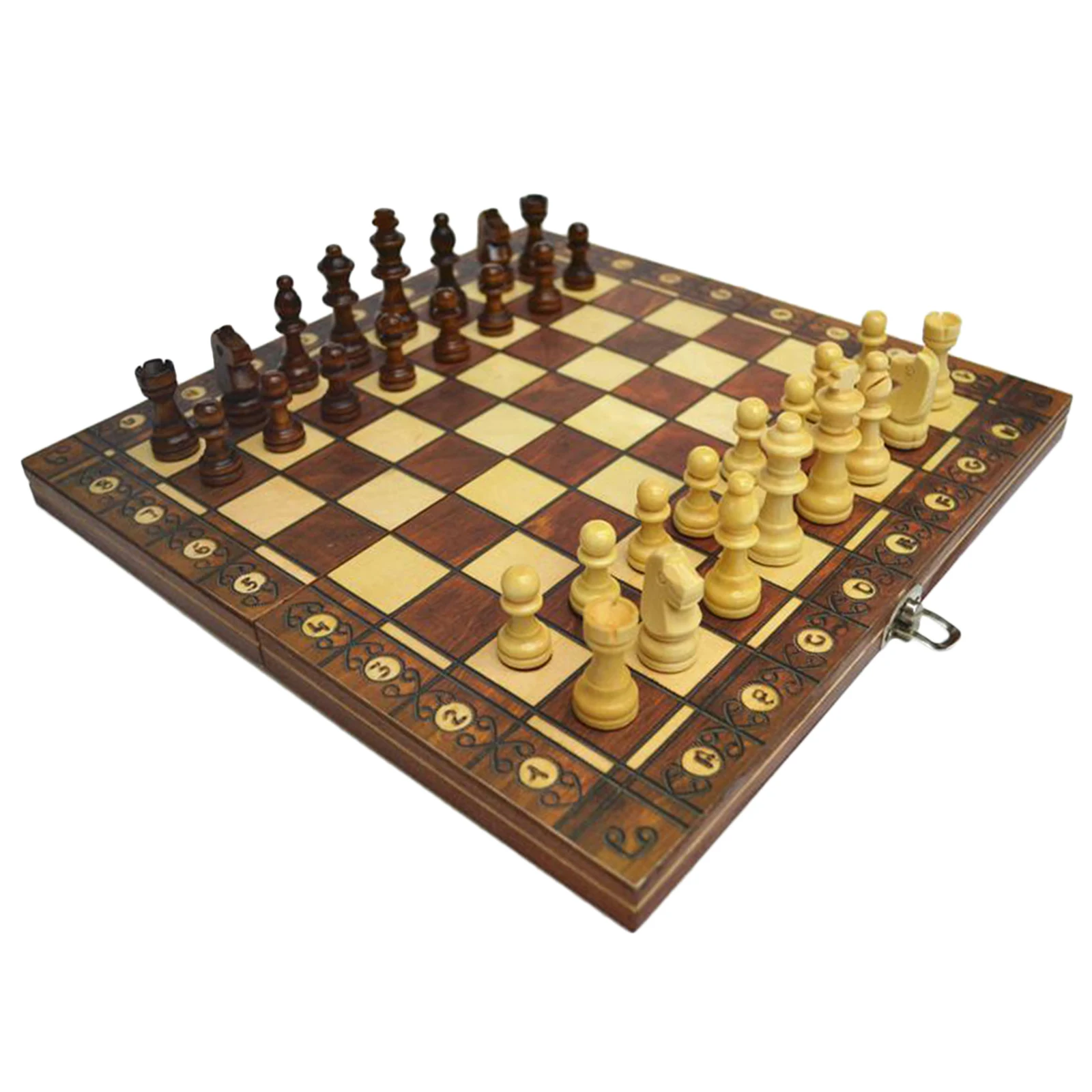 

Kids Magnetic Wooden Chess Backgammon Checkers 3 in 1 Chess Game Toy Set 39cm