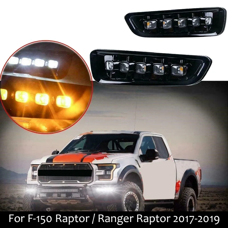 

Для Ford F-150 Raptor / Ranger Raptor 2017-2019 Передняя Рамка бампера L + R светодиодный ные дневные ходовые огни с указателем поворота, противотуманная фара