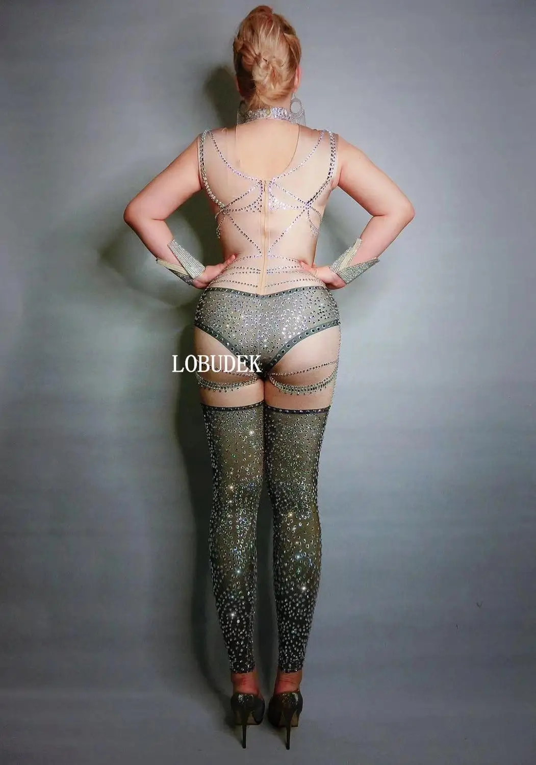 

Sparkly Rhinestones Sleeveless Jumpsuit Stretch Skinny Crystals Dance Costume Bar Nightclub DJ Stage Wear Birthday Party Rompers