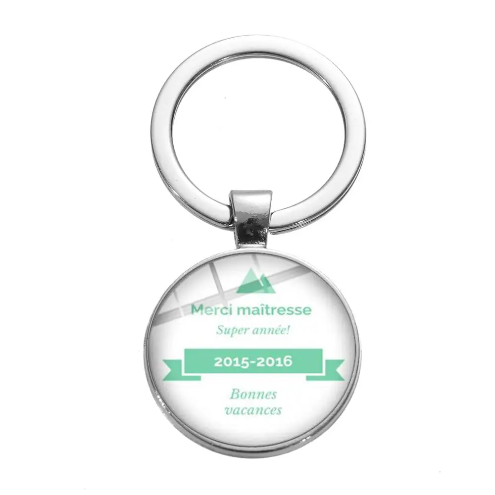 Fashion Merci Maitresse Keychain Creative French Letter Printed Glass Gem Bag Pendant Key Chain Handmade Gift for Teacher | Украшения и