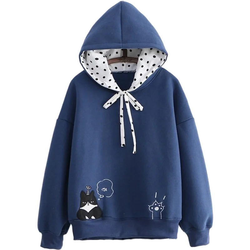 

Japanese Mori Girl Cat Paw Funny Embroidery Hooded Hoodies 2020 Autumn Winter Loose Plus Velvet Warm Sweatshirts YUPINCIAGA
