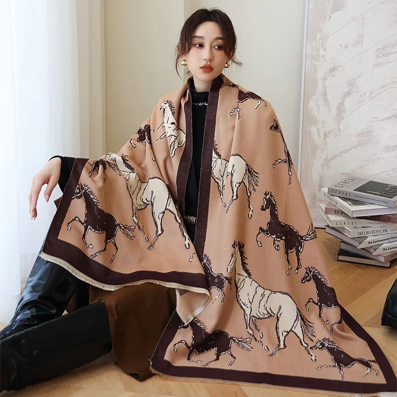 

Popular Carriage Dustproof Scarves Autumn Two-Sided Cashmere Bandanna Fashion Tassels Beach Towel Winter Travel 190X65CM Shawls