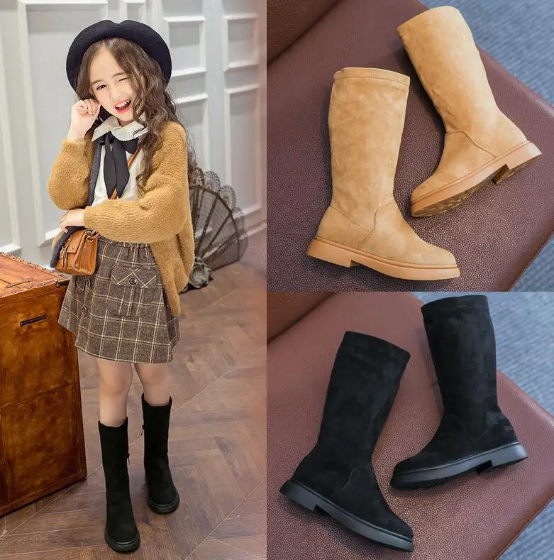 YWPENGCAI Autumn Winter Kids Warm Thick Fur High Boots For Girl Flock PU Leather Girls Boots Size 26-36