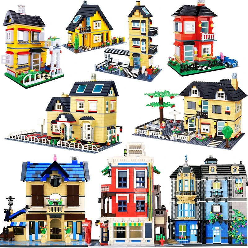 

City Architecture Villa Cottage Model Building Blocks Compatible Friends Beach Hut Modular Home House Village Construction Toys