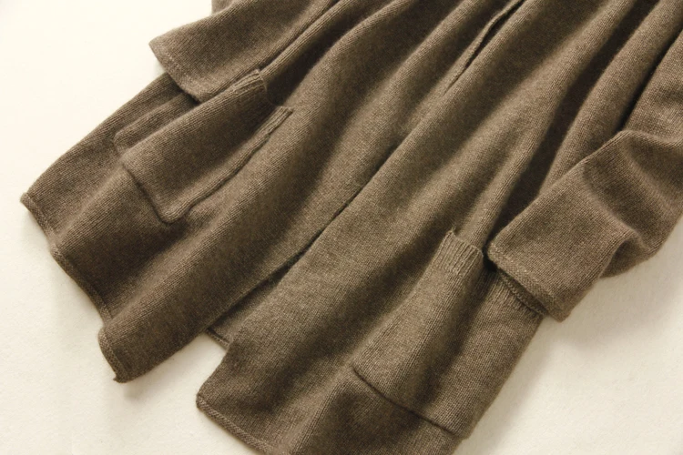 Aliaga New Arrival Pure Cashmere Cardigan Women Autumn Winter Hooded Sweater Coat With Pocket