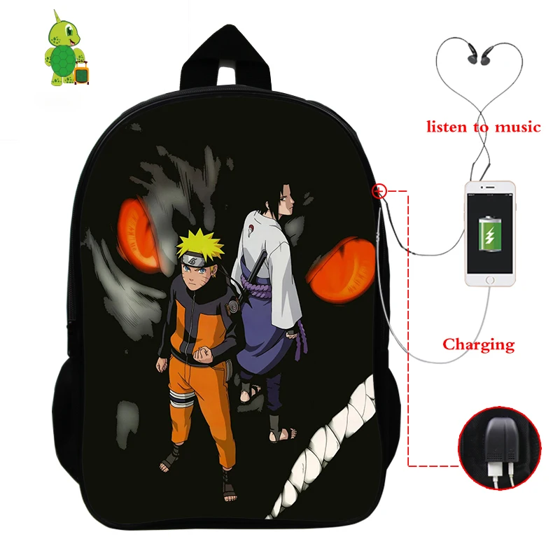 Рюкзак Naruto Sasuke Akatsuki с usb зарядкой рюкзак для ноутбука школьные сумки подростков