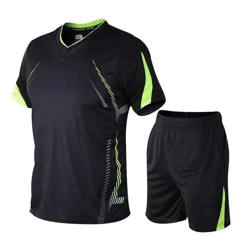 

Nice Men's Sports Sets Casual Tracksuit Men T Shirts+shorts Two Pieces Sets V-Neck Print Quick Dry Sportswear Sweatsuit Men