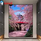 5D алмазная живопись своими руками Mt. Fuji, японская Алмазная вышивка, вишневый цвет, пейзаж, мозаика, картина, вышивка крестиком, домашний декор