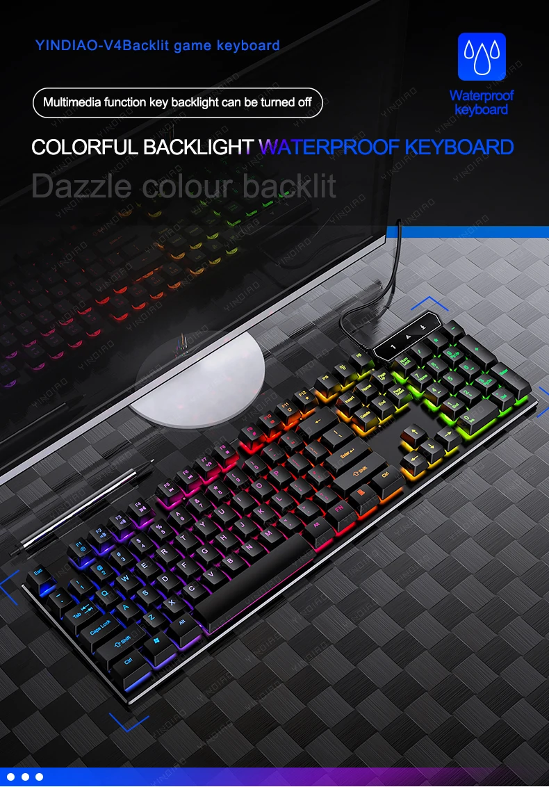 

V4 Backlit Keyboard RGB light Waterproof Keyboard Wired Gaming Keyboard Suitable For Gaming Network