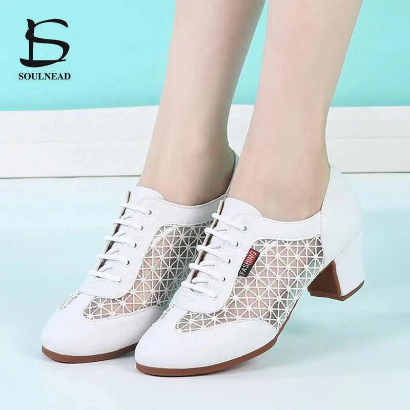 Jazz Dance Shoes For Women Latin Ballroom Female Salsa Tango Shoes White Mesh Soft Woman's Practice Dancing Shoes Dance Sneakers