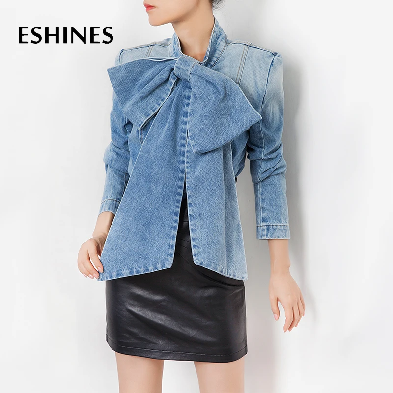 ESHINES высокого класса подиумная Дизайнерская Женская Джинсовая блузка модная с