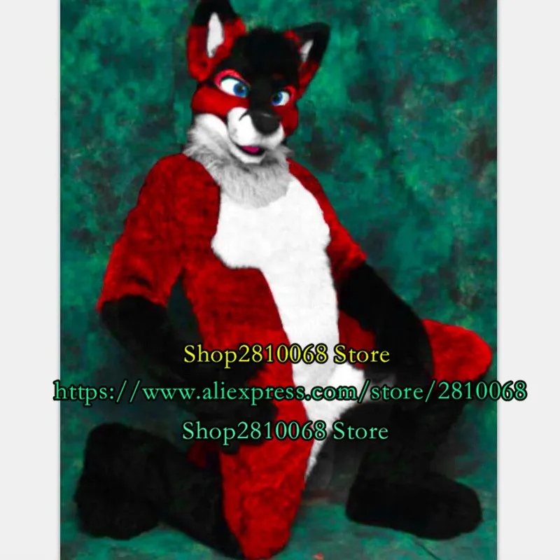 Красный длинный пушистый волк лиса хаски собака талисман костюм Роскошная