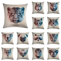 geometric animal head pattern cotton linen cushion cover pillow case home decor
