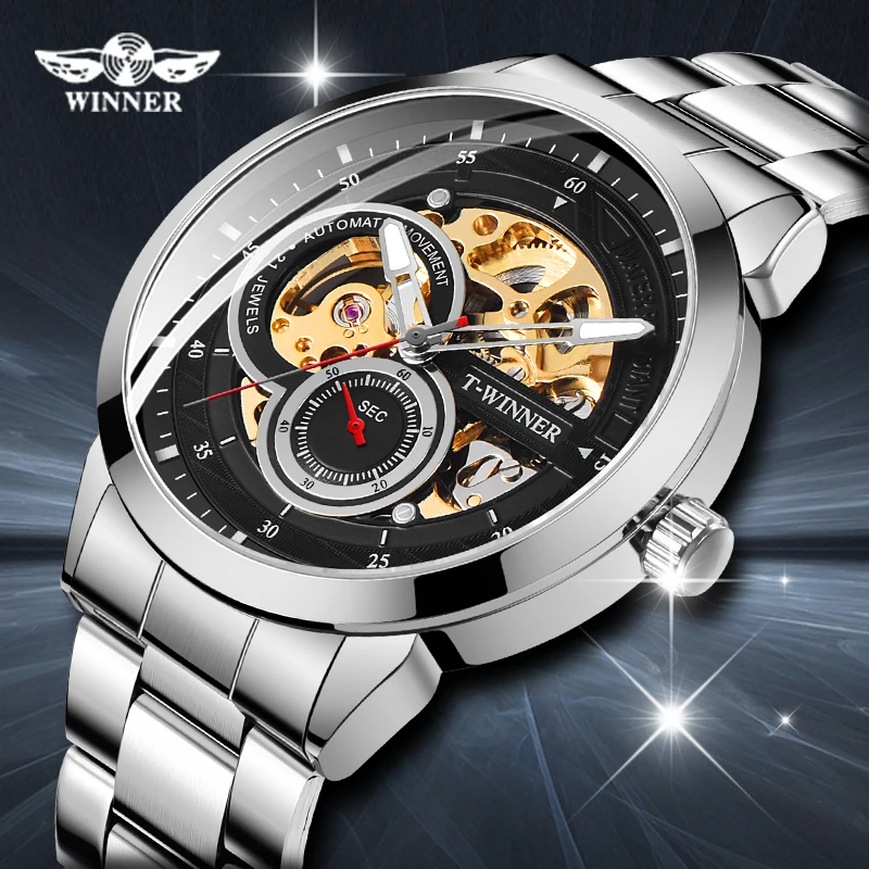 WINNER Мужские механические часы с золотым скелетом Модные мужские автоматические