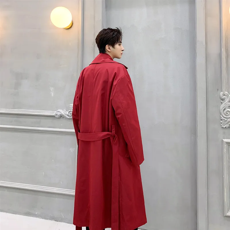 

Male Vintage Streetwear Hip Hop Red Jacket Windbreaker Overcoat Male Women Double Breasted Loose Casual Red Trench Coat