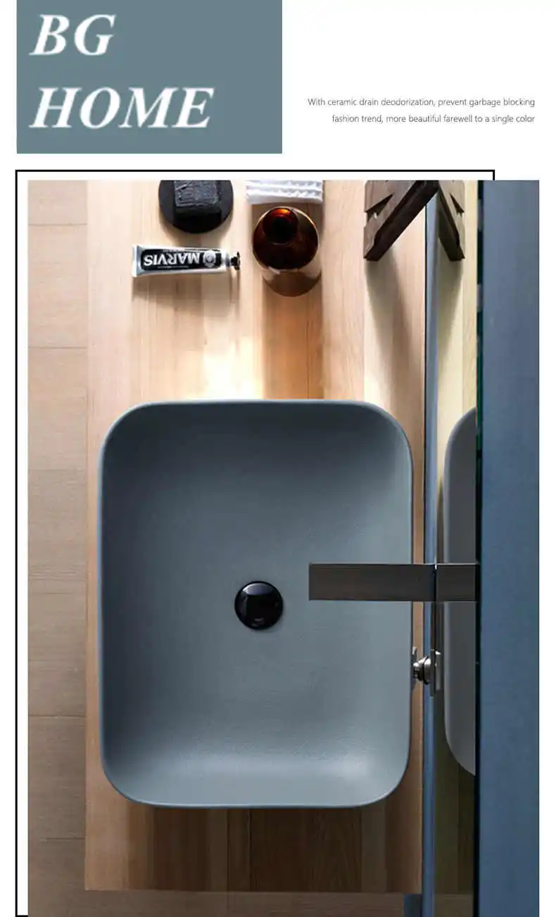 Керамическая раковина над стойкой прямоугольная в скандинавском стиле для