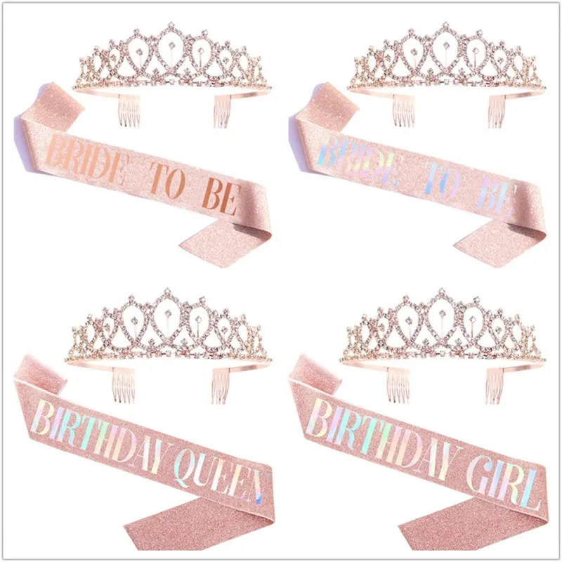 

Hen Night Wedding Supplie Decor Anniversaire Team Bride Bachelorette Party Crown Sash Bride To Be Decoration Mariage Accessories