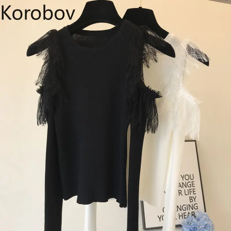Korobov/осенний Новый корейский пуловер с круглым вырезом однотонный открытыми