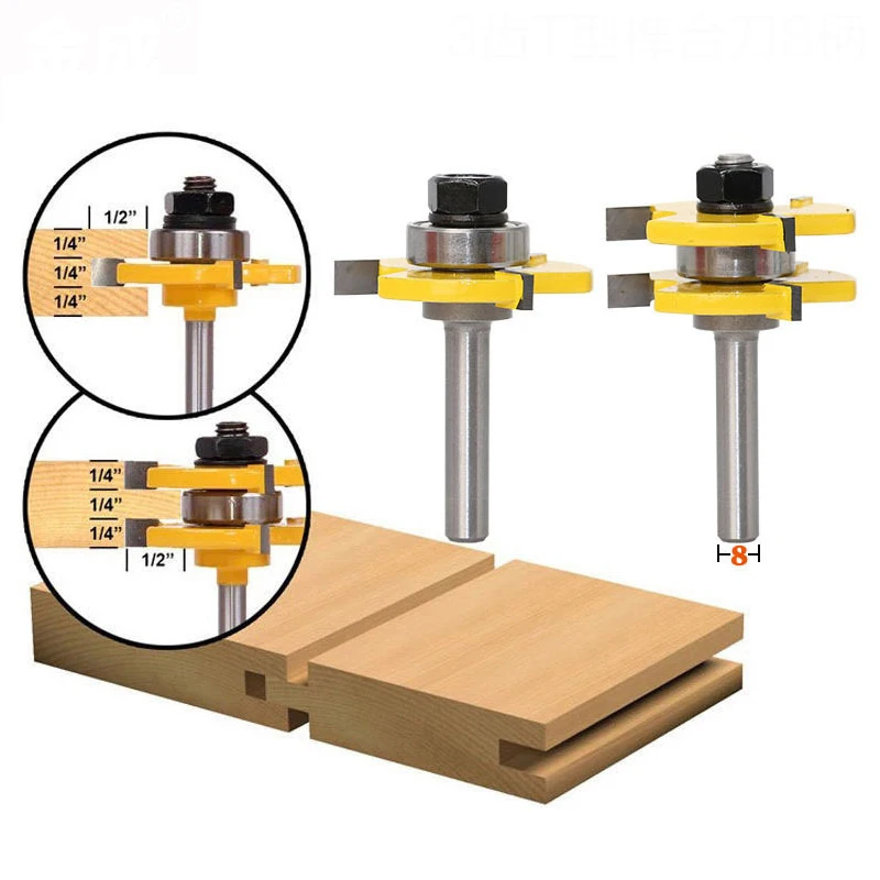 

2pcs 8mm Shank Joint Assemble Router Bits Tongue Groove T-Slot Milling Cutter for Wood Woodwork Cutting Tools