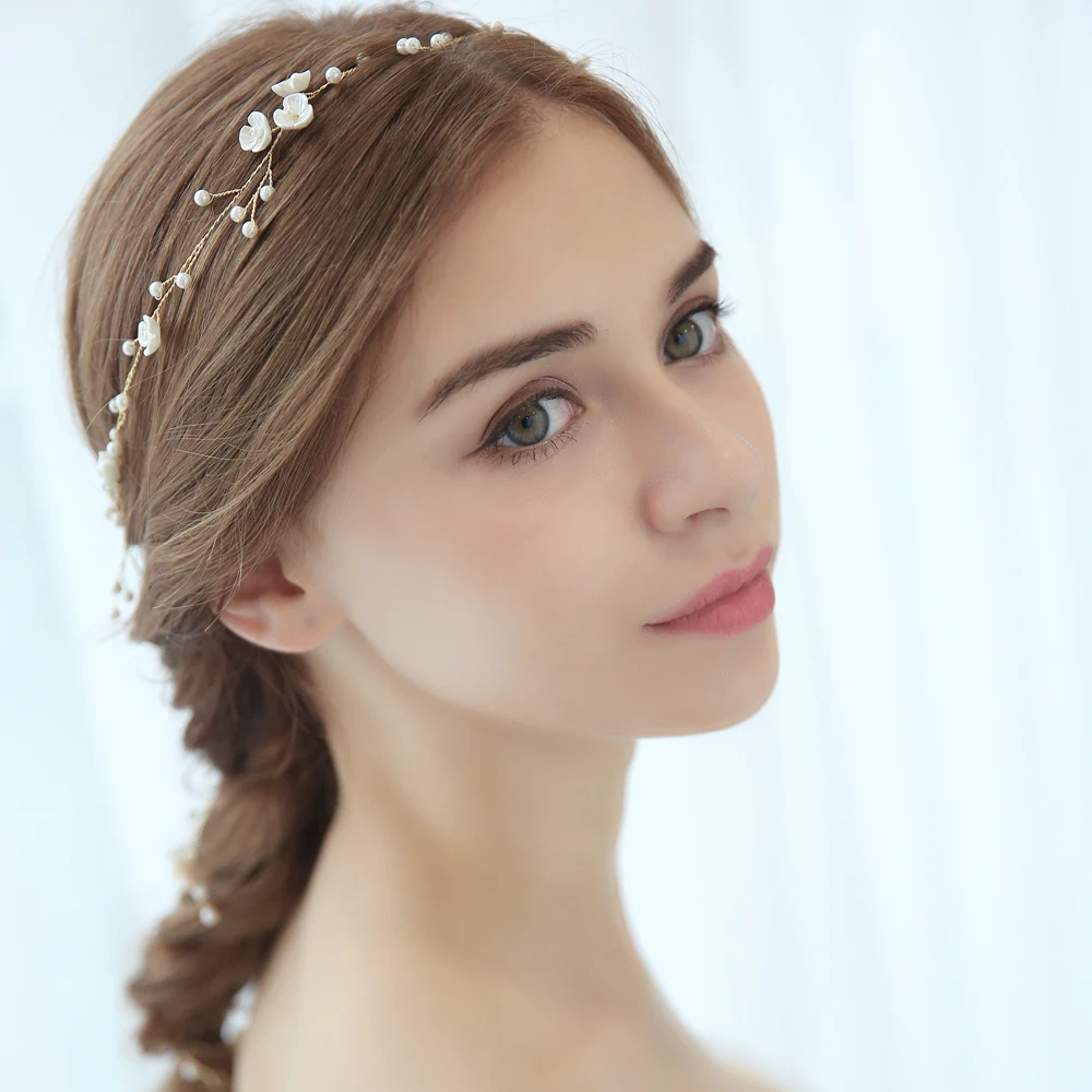NPASON Pearl Flower Headbands For Women Bride Hair Accessories Light Gond Wedding Headband Ornament | Украшения и аксессуары