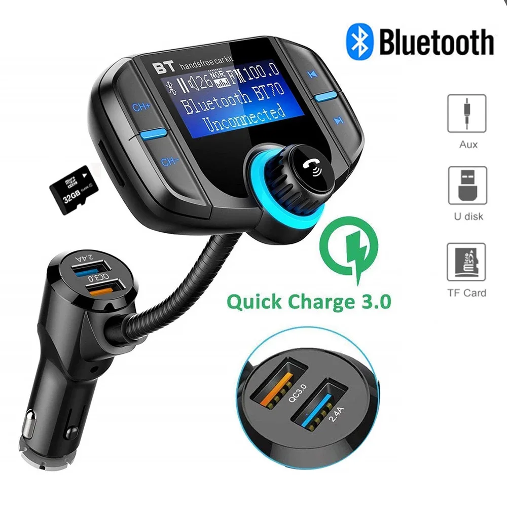 

Konrisa Car FM Transmitter Bluetooth-compatible Hands Free Car Kit Dual USB QC3.0 Quick Charge Support U Disk Mp3 Player