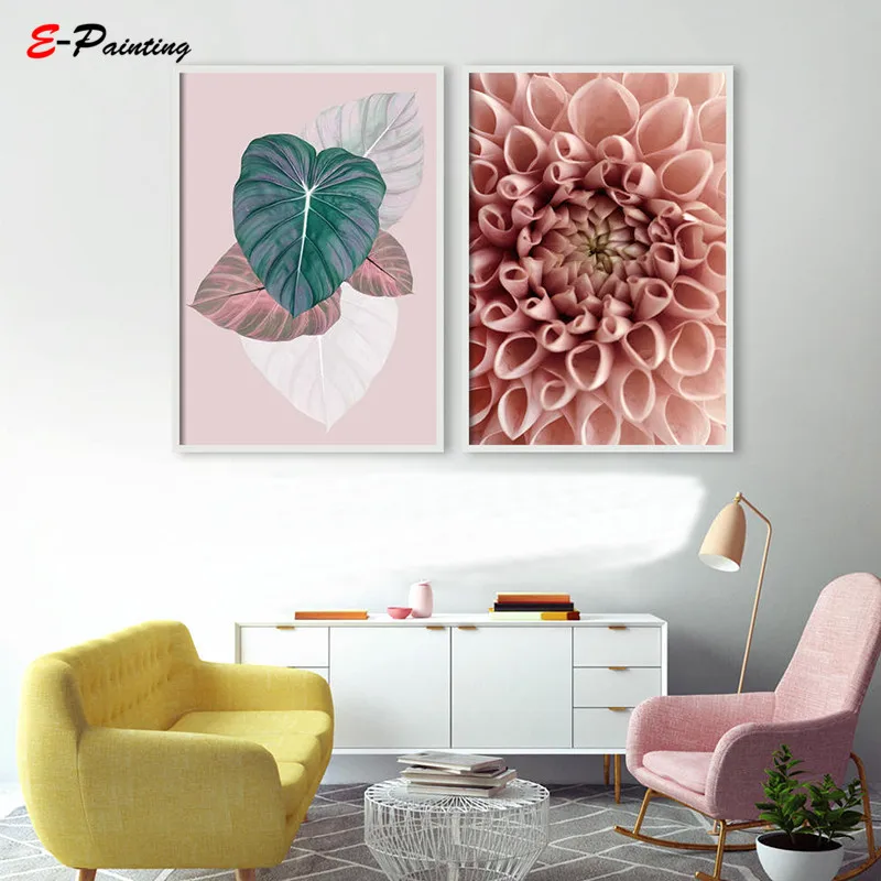 Современный настенный постер с тропическим принтом листьев Румяна розовая