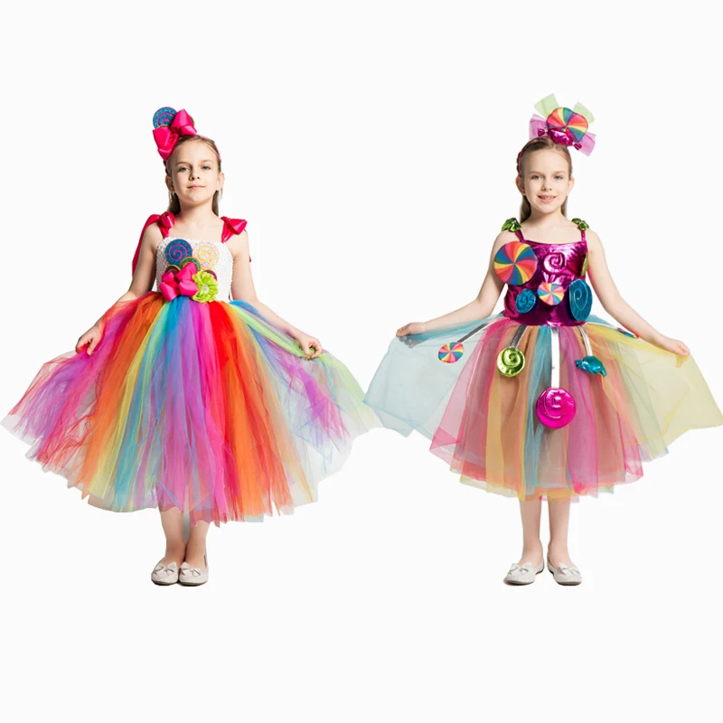 Новый Радужный конфетный костюм для косплея на Хэллоуин девочек детский