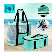 Outdoor Camping Beach Mesh Tote Bag with Detachable Cooler Bag Packing Organizer Multifunctional Waterproof Backpack Storage Bag
