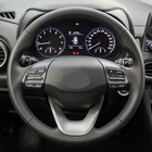 Сшитый вручную чехол на руль из искусственной кожи, черные чехлы рулевого колеса автомобиля своими руками для Hyundai Kona 2017 - 2019