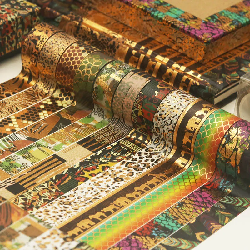 12 рулонов/коробка золото Фоли лента Washi диких животных набор маскировочной
