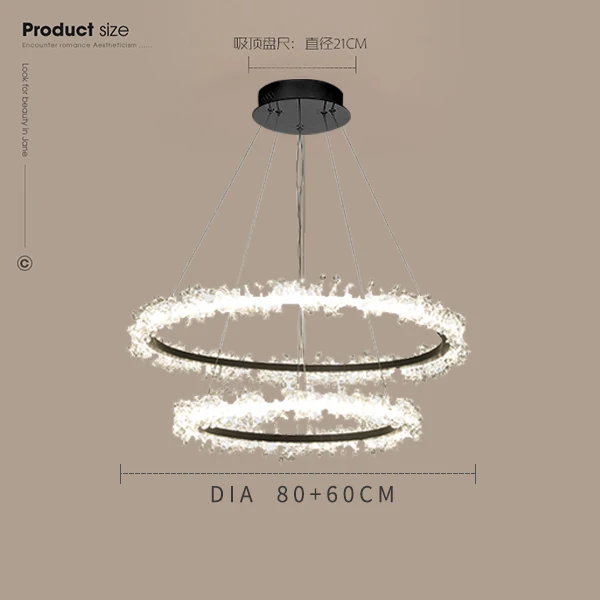 Dia80 Dia60cm black Креативные Золотые круглые кольца, комбинированный светодиодный Кристалл, роскошные хрустальные люстры для гостиной, спальни, черная Подвесная лампа - Цвет абажура: Dia80 Dia60cm black