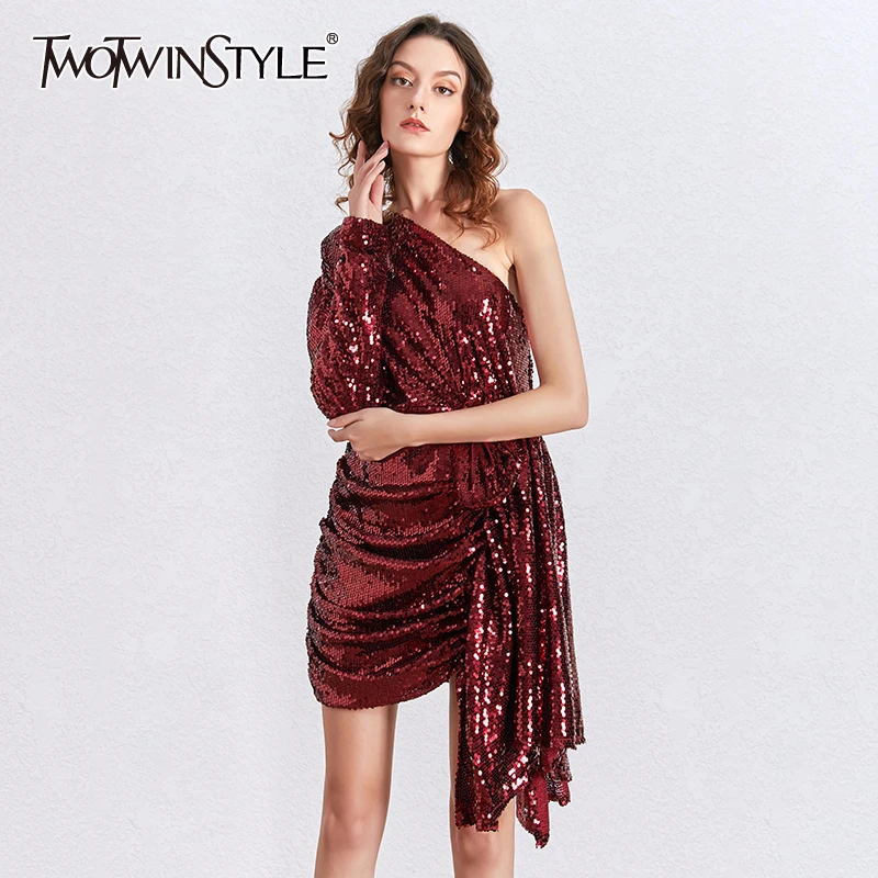 TWOTWINSTYLE Sequnis ассиметричное вечерние платье Для женщин с длинным рукавом пикантные