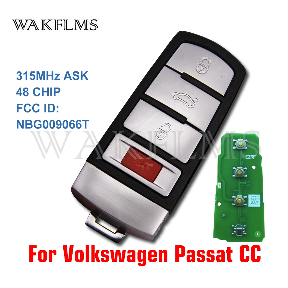 4 кнопки Smart Remote Автомобильный ключ для Volkswagen (VW) Passat CC 2006-2015 без смарт-ключа 315 МГц