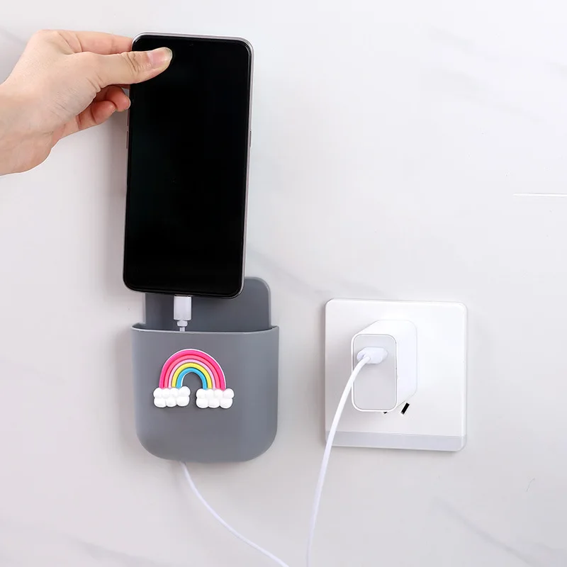 

1pcs Wall Mounted Organizer Storage Box Shelf Remote Control Mobile Phone Plug Wall Holder Multifunction Holder Hole Free Stand