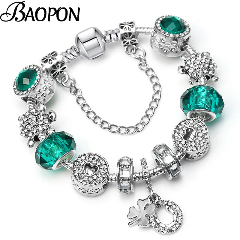 Женские браслеты с синими кристаллами BAOPON посеребренные Луной и звездой