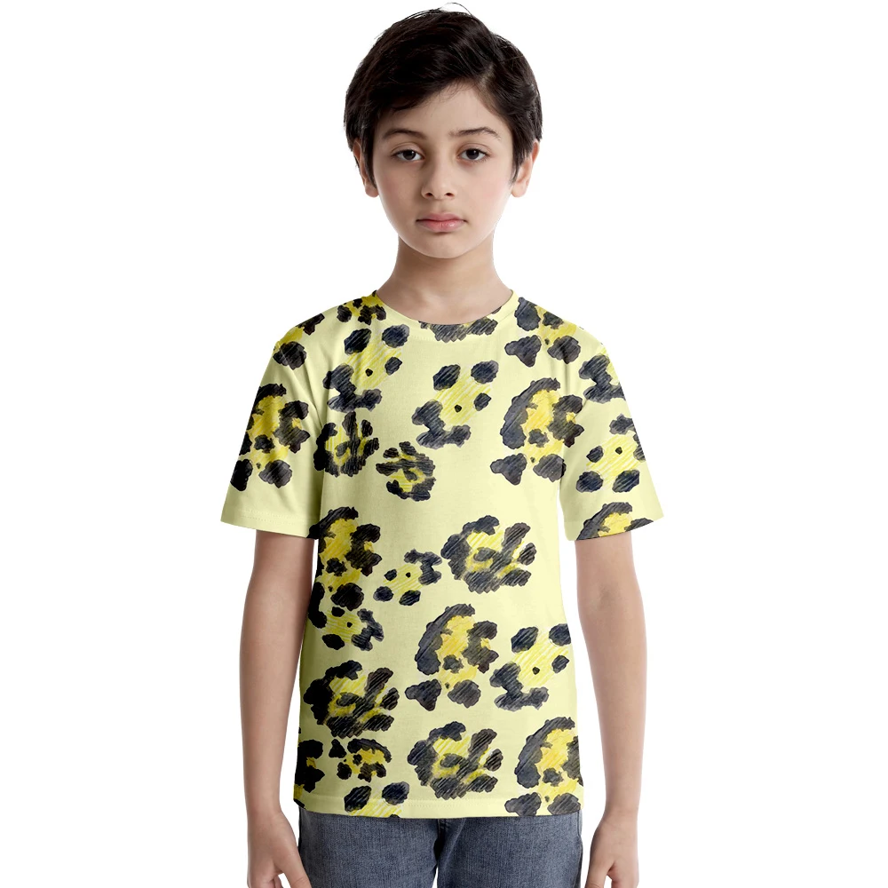 

Leopard Print Kids T-shirt Classic Leopard Design Boys and Girls T shirt Short Sleeve Children's Kawaii Tees