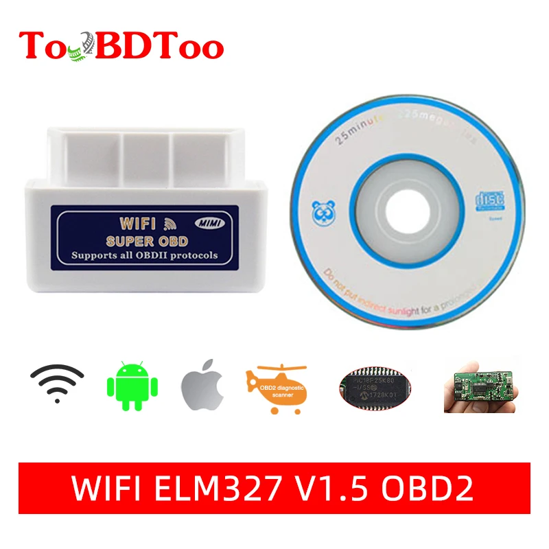 

10 шт. ELM327 WI-FI Автомобильное устройство чтения кода PIC18F25K80 WI-FI соединение аппаратная версия V1.5 Подставка для Android Apple мульти-Язык