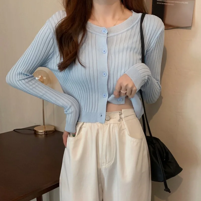 

Women Casual Cardigans Sweater Spring Autumn Button Korean Fashion Knitted Sun Protection Thin Outer Wear