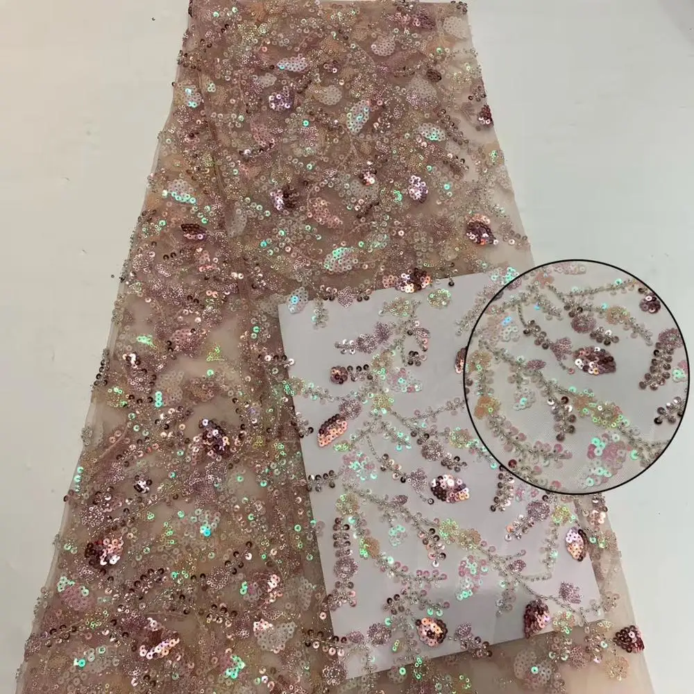 

Новое поступление, тюль, кружевная ткань 2020, 5 ярдов, африканская сетка, тюль, кружевная ткань с бусинами, хорошее качество, французское круже...