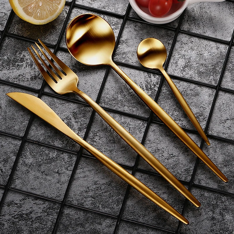 1 шт. Золотая твердая посуда вилка нож ложка из нержавеющей стали столовая
