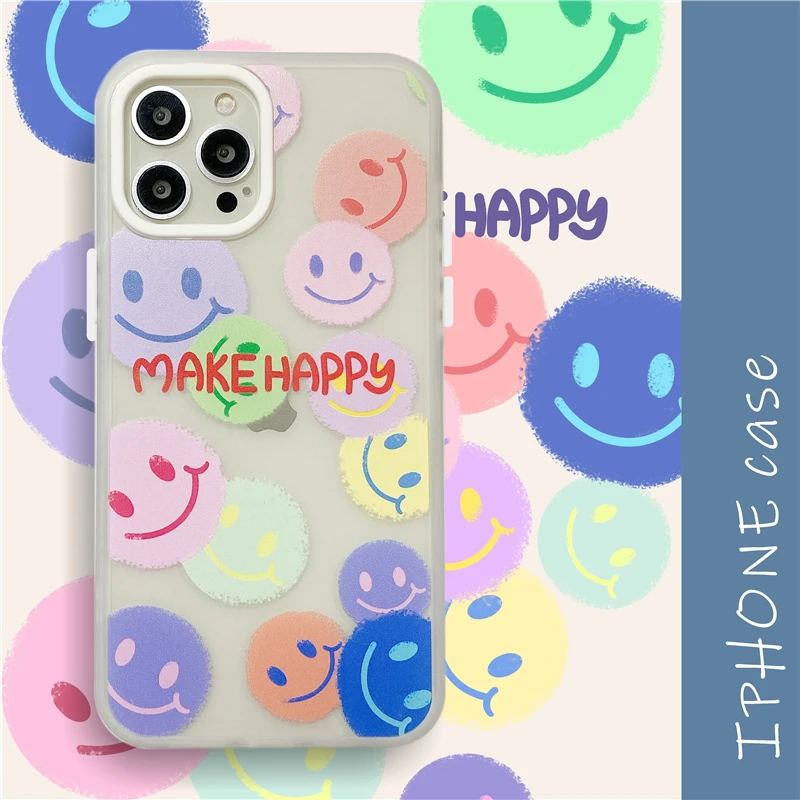 

EKONEDA Happy Smile Face Case For iPhone 11 12 Pro XS Max XR X 7 8 Plus Protective Case Silicone Soft Back Phone Cover