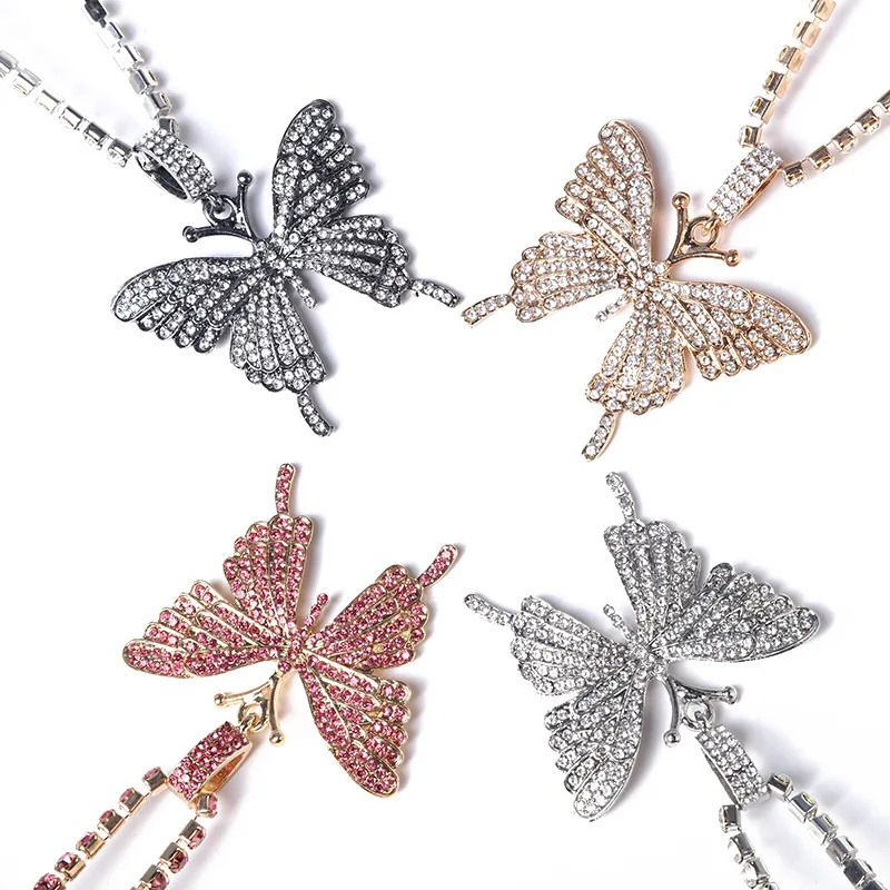

Fashion Simple Shiny Rhinestone Butterfly Necklace For Women Luxury Female Crystal Tennis Chain Butterfly Pendants Party Jewelry