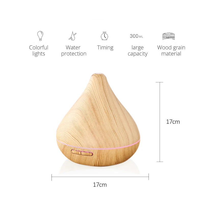 

Air Humidifier Ultrasonic Aroma Essential Oil Diffuser 300Ml Aromatherapy Machine Full Wood Grain Color Changing