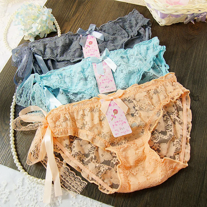 

Summer Cute Lace Low Waist Side Strap Briefs Pure Color Transparent Sexy Comfortable Underwear Ladies Panties Women Sexy
