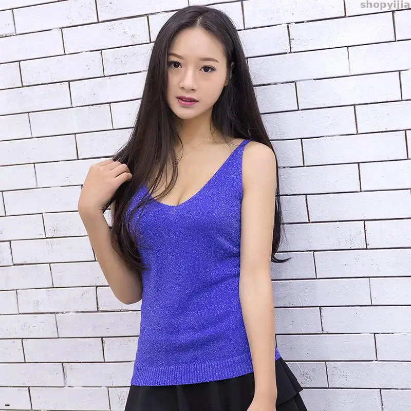 Жилет летняя майка женская белая для женщин пикантные Трикотажная золотой нитью