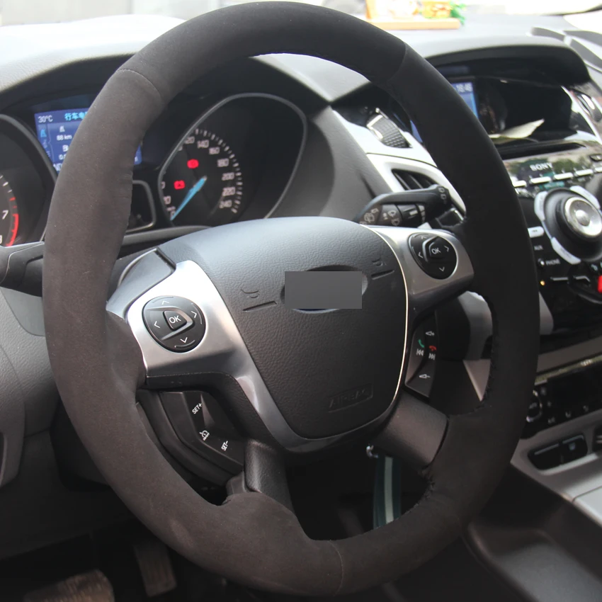 

LQTENLEO Black Suede Leather DIY Car Steering Wheel Cover For Ford Focus 3 2012-2014 KUGA Escape 2013-2016 C-MAX 2011-2018