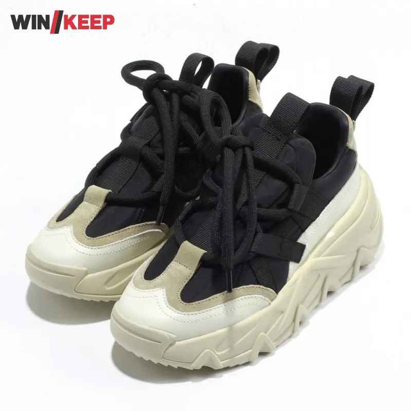 

Women Running Shoes Genuine Leather Platform Sport Shoes Outdoor Fitness Jogging Sneakers Round Toe Patchwork Female Trainers